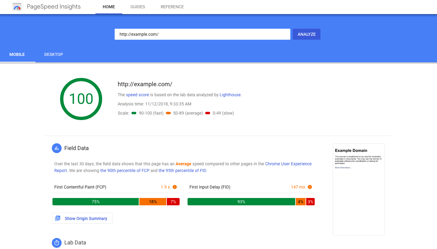 Google pagespeed Insights graphic 